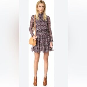 Shoshanna Long Sleeve Purple Boho Printed Silk Dress